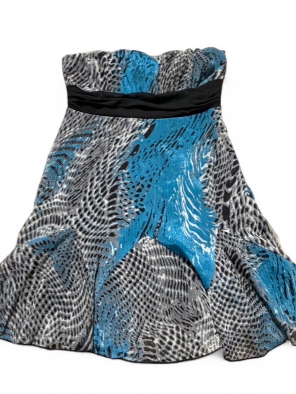 Johnny Martin Y2K Blue Abstract Animal Print Scene Strapless Dress